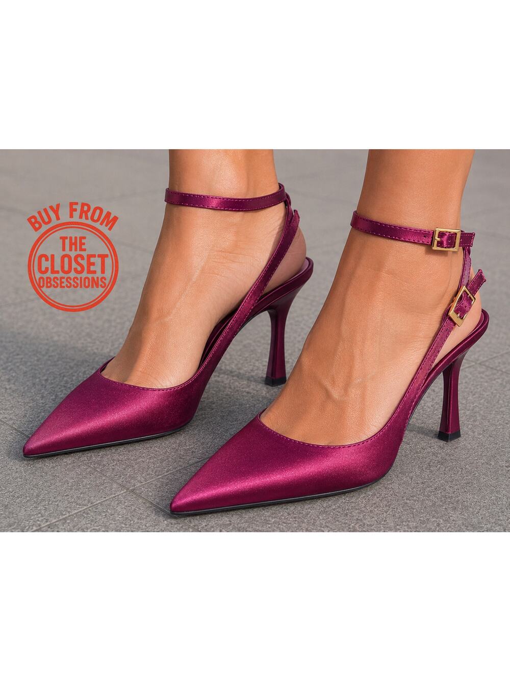 ZARA Satin Magenta Slingback Heels NWT Pointed Toe Stiletto 7.5